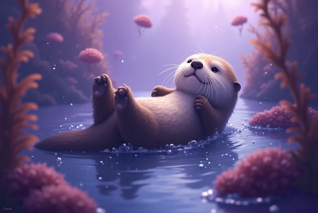 A sea otter/Aquatica resting in a purple sea