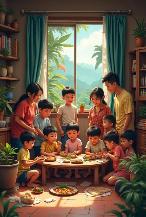 Create a Filipino Family composed of 4 girls and 6 boys make it realistic Now create an extended family of Filipinos (CHANGE TH...