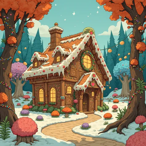 There's a gingerbread house made of candy in the middle of the forest , Hansel and Gretel、 candy forest , Little house in the...