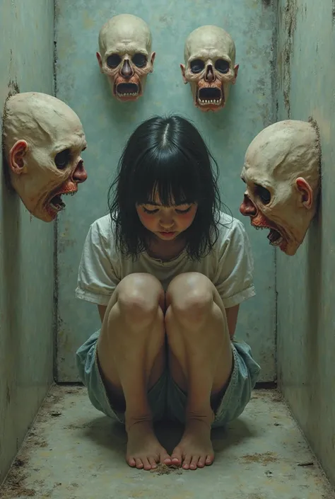Girl peeing has heads