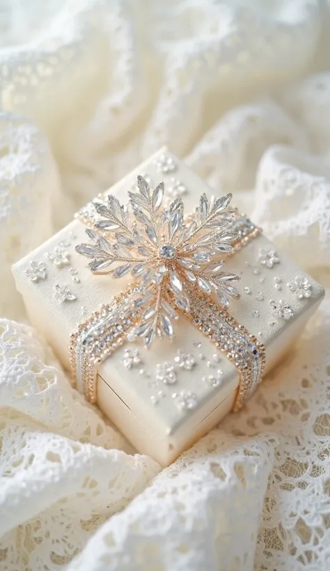 white gift 、 The gift is transparent , made of crystals , and、neon、Check mini skirt with white background 、 Now、 has a snowf...
