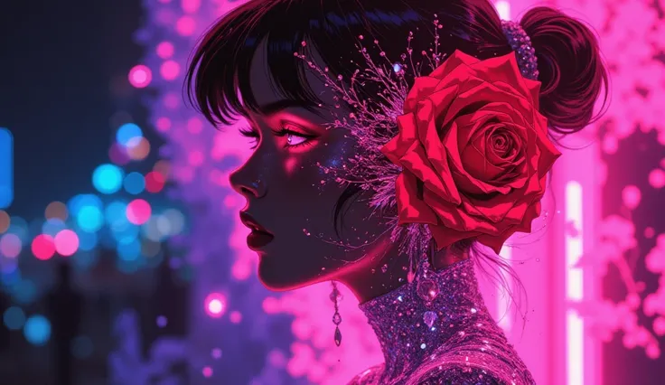 High quality, 8K ultra HD, Una hermosa MUJER DE NOCHE double exposure que combina una silueta de mujer con unA diamantes, the...