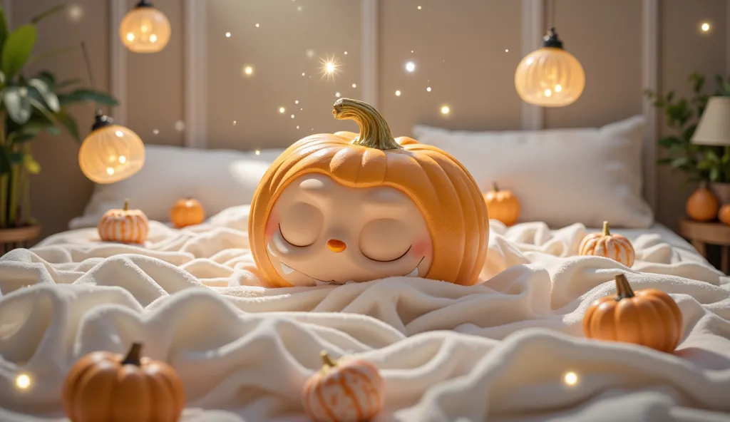 pumpkin sleeping on the mattress 