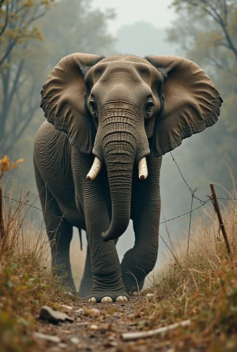 Once , the elephant was trapped in a trap set by the hunter. He was trapped in a very strong net and could not get out even with...
