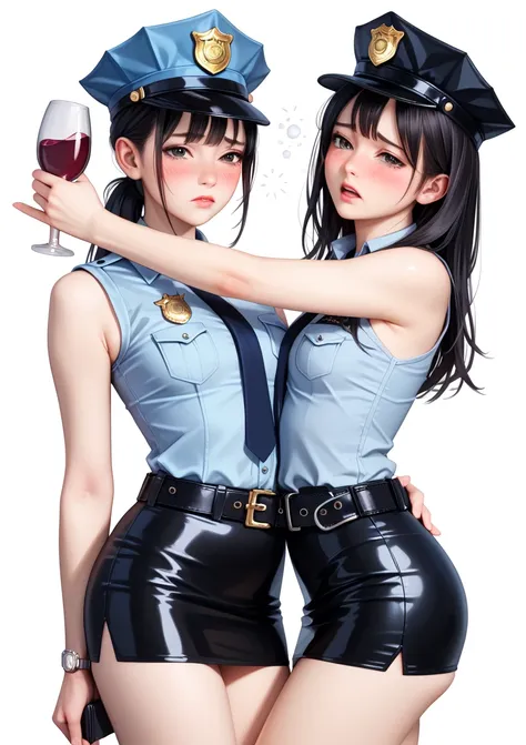 Beautiful Japanese Women,( 1girl :1.5),(slender body:1.2),( small tits:1.0),(white collared sleeveless police shirt:1.2),(white...
