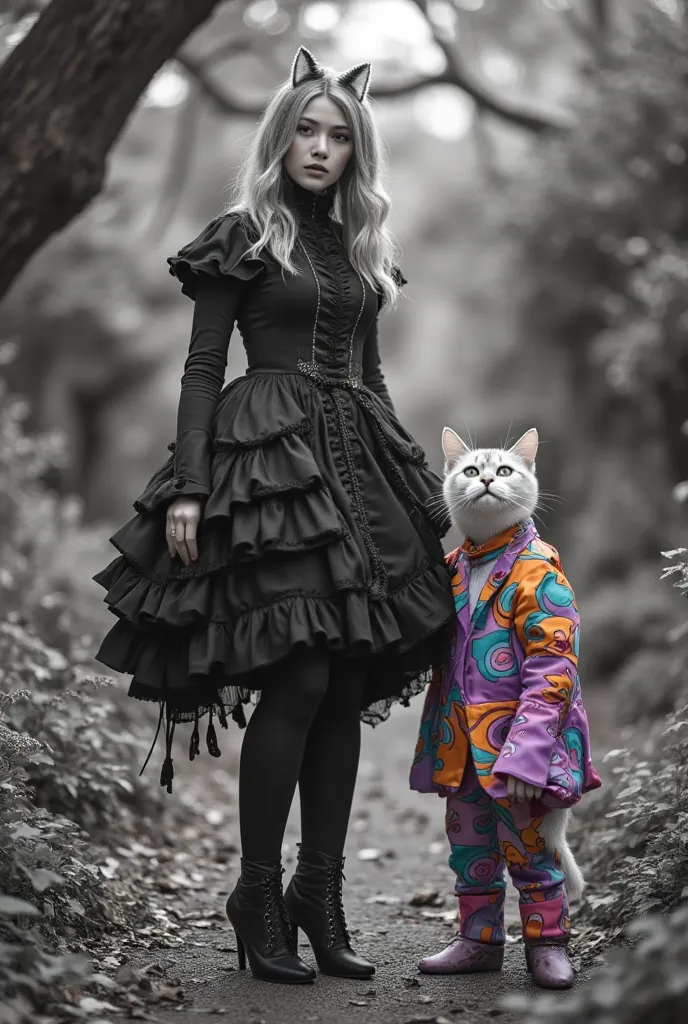 A surreal (((full-body image))) that captures the essence of an (((epic adventure in wonderland))), where Alice, the iconic char...