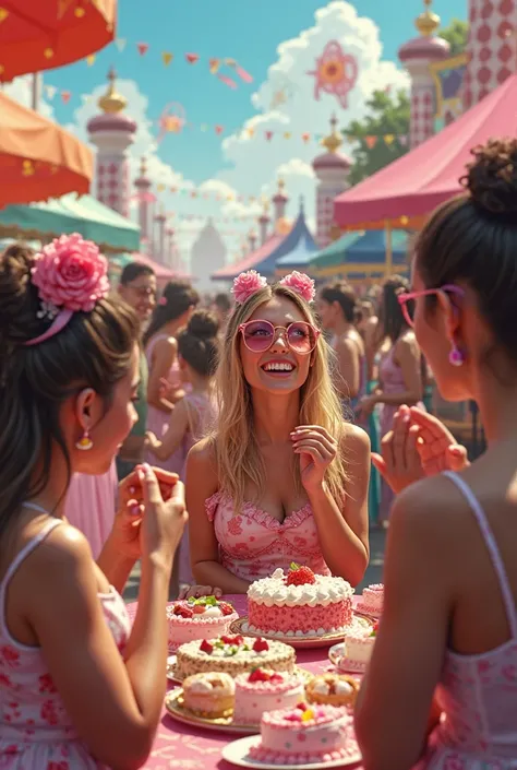 People eating cake at carnival
