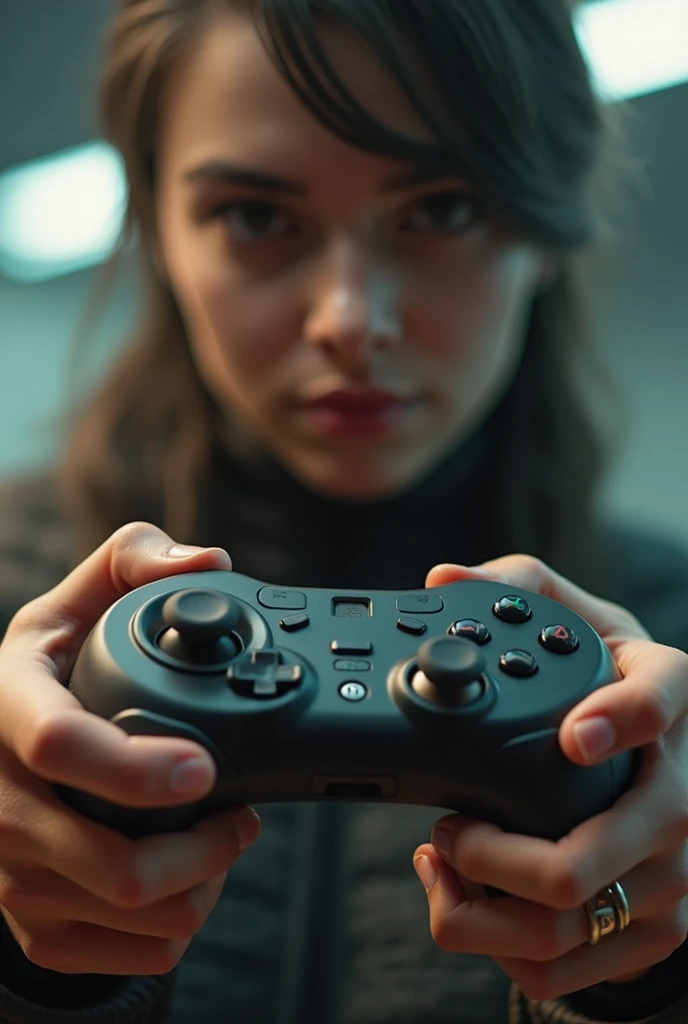 a close up of a person holding a nintendo wii game controller, video game screenshot>, in - game, in-game, xqc, m4 sopmod ii gir...