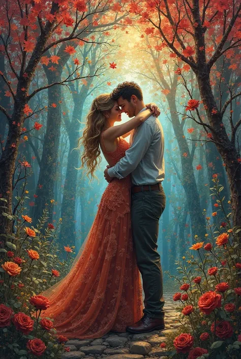 A couple hugging, Scene of Happiness,very beautiful:1.4, Like a dream, Inspired by: stefan koidl , Fantasy elements, Magic reali...
