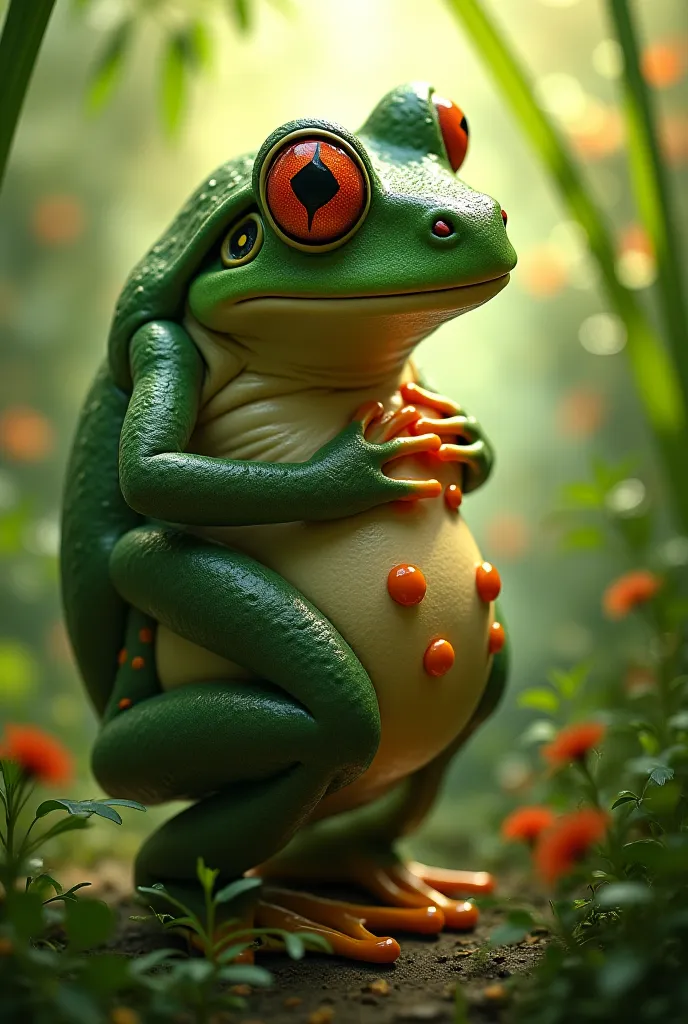 frog that is very beautiful and her body female big hips and fit and playing with her best friend that is normal human