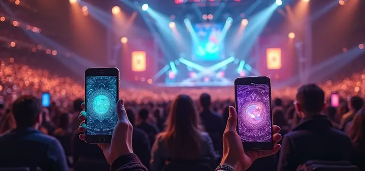 People from a realistic concert with cards that play Roldán SRFM