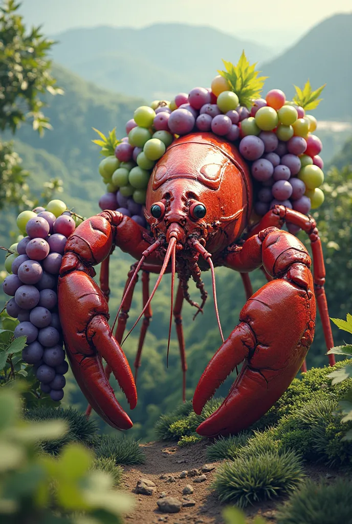 Lobster with grapes growing on its back