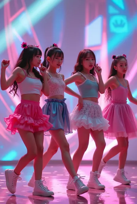 Blackpink grupo de cute&young&youthfull kpop/preschooler/(7-years-old/appearing:1.66)/kindergirls, doing a dance/challenge/(hopi...