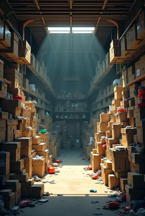 Create a picture of a garage with lots of boxes in it.