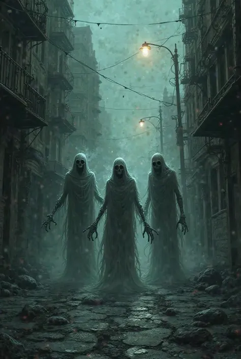 Terrible ugly ghosts, standing by the lonely streets, in a dark age.