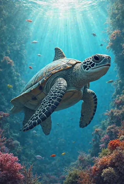 White shark combined with turtle .