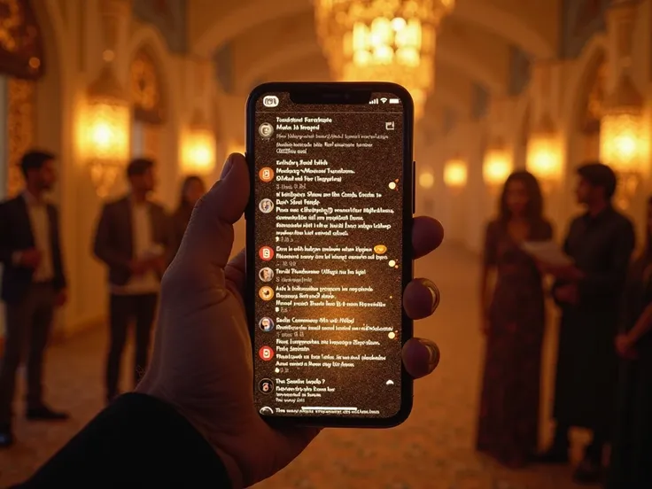 "A smartphone screen filled with rapidly increasing notifications of likes, shares, and comments on a viral post. The camera per...