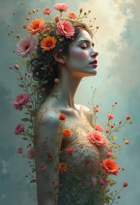 Art painting of the flowers of a beautiful woman