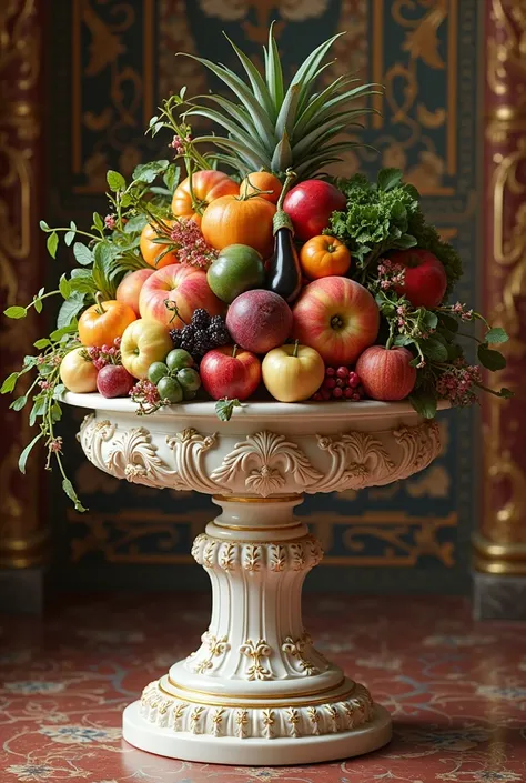 Fruit and vegetable pedestal with elegant background