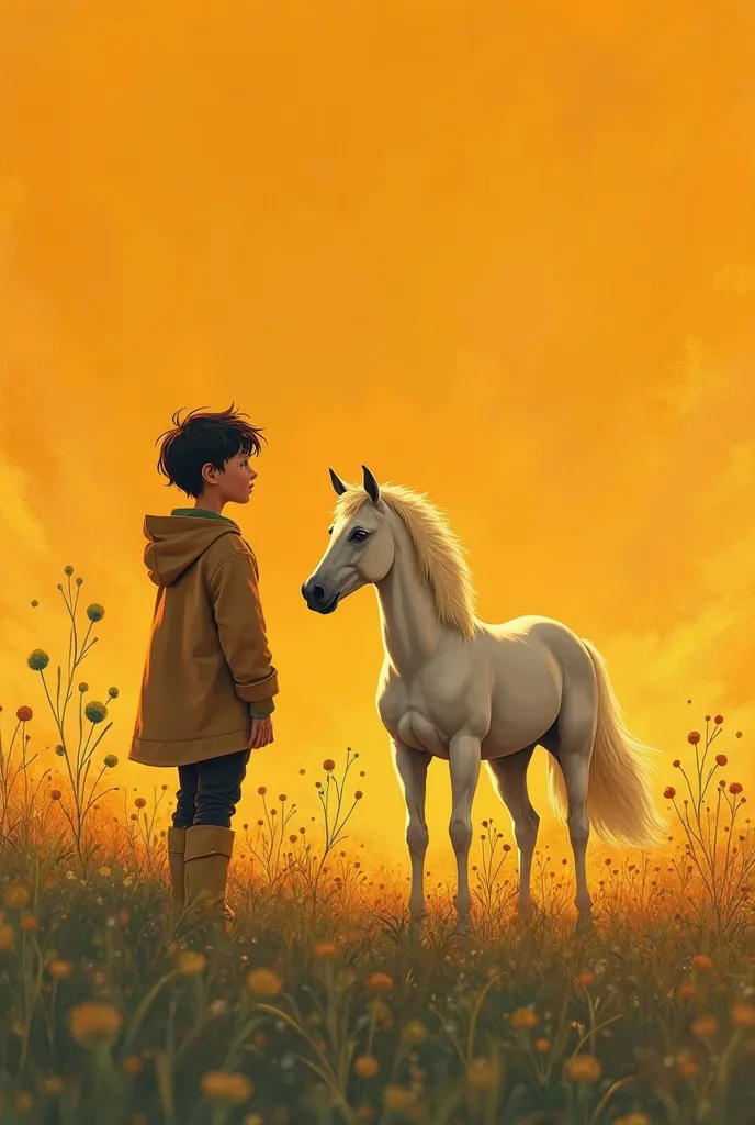 The image(horse) should be bit small and the the boy should be turned backwards with orange background 