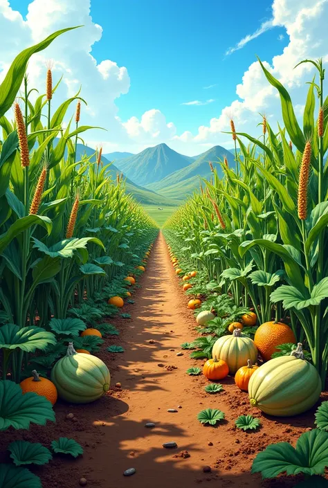 Corn crops, Zapotec beans and squash
