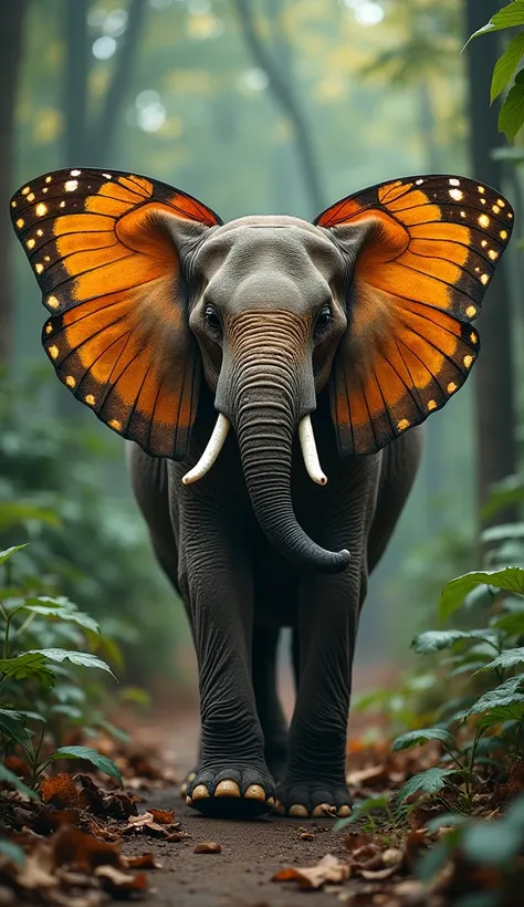 Imagine an elephant with the delicate beauty of a butterfly—huge, strong elephant ears covered in soft butterfly wings that shim...
