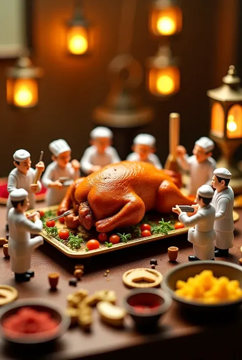 1- Roasted Duck for Ramadan (Tiny Figures Style)
Prompt:
"A highly detailed miniature scene in Tiny Figures style, showing tiny...