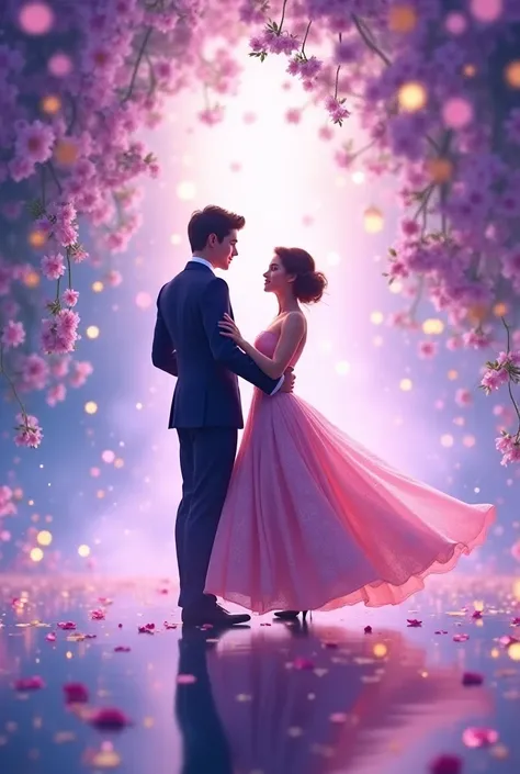 Create a front layout for a program invitation for a senior highschool promenade with a theme ethereal twilight- a night of drea...