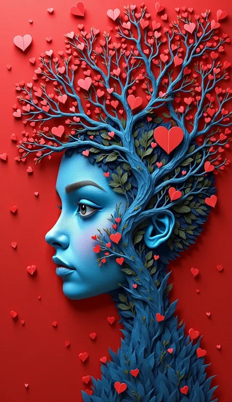 make a surrealistic abstraction of eye combined with hearts forest, paper_cut,(illustration: 1.3), paper art, 3D rendering of, R...