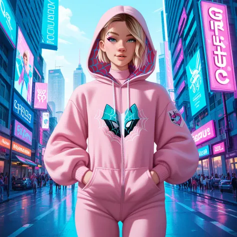 Gwen Stacey,Spider-verse, flat chest, in pink onesie
