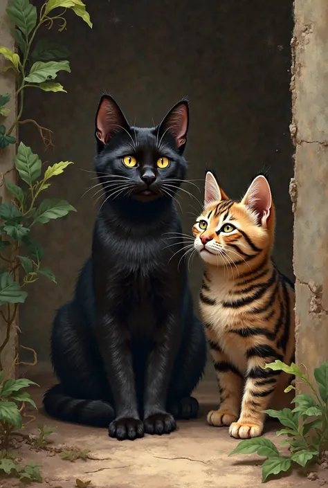 Black cat and striped cat