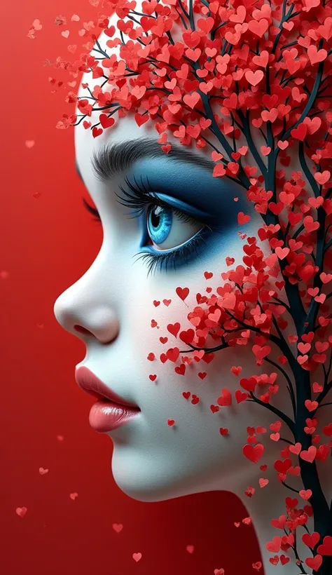 make a surrealistic abstraction of eye combined with hearts forest, paper_cut,(illustration: 1.3), paper art, 3D rendering of, R...