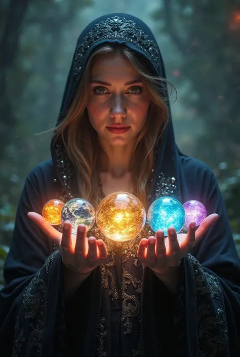 Very intricate highly detailed 8k ultra-high definition cinema lighting a beautiful female mage holding out her hands with five ...