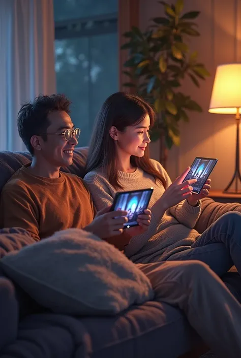 an image of people At Home:
Watching movies and listening to music on TVs or smartphones.
