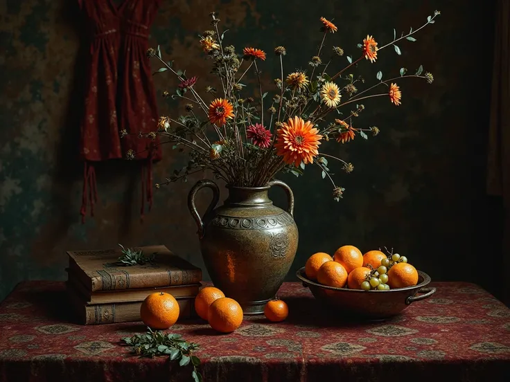 best quality, high resolution, : 1.2, Highly detailed, realistic : 1.37, a dark still life, ancient, realistic, mysterious atmo...