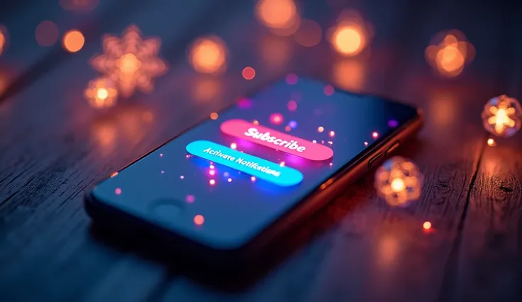 "A cell phone screen with the 'Subscribe' and 'Activate Notifications' button highlighted in vibrant colors. around, light icons...
