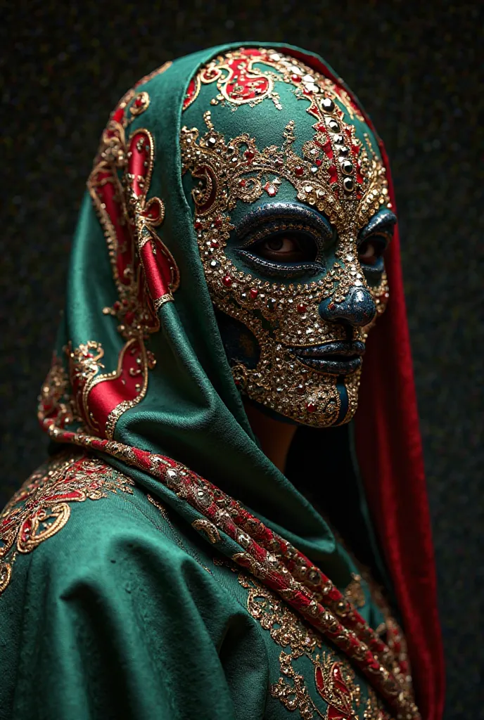 A full head mask for men made of fabric, with diamonds and touched by the Algerian flag
