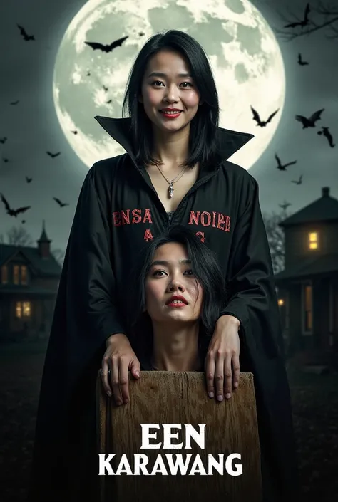Promotional image for the film “EEN KARAWANG”. Two Asian women, likely in their 20s, are pictured. The woman at the top of the i...