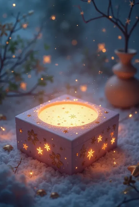 A box with lullaby lights and a central circle for writing text