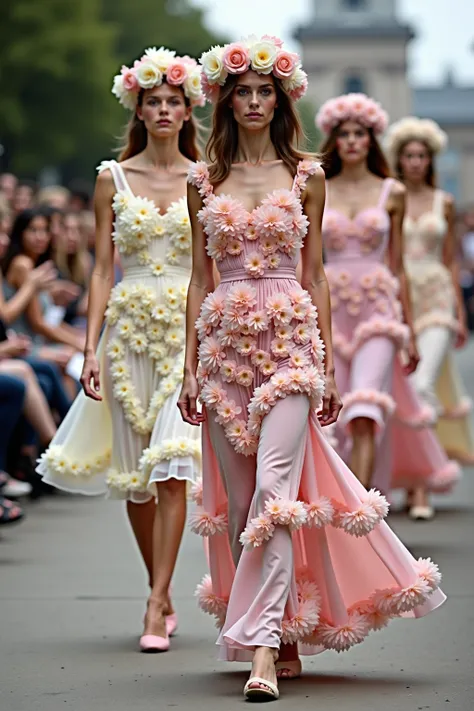 Models wearing real flowers dresses. Many many tulips on dresses like number 8