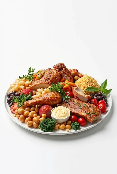 Large portions served on a plate, white background, Entire photo without cropping anything