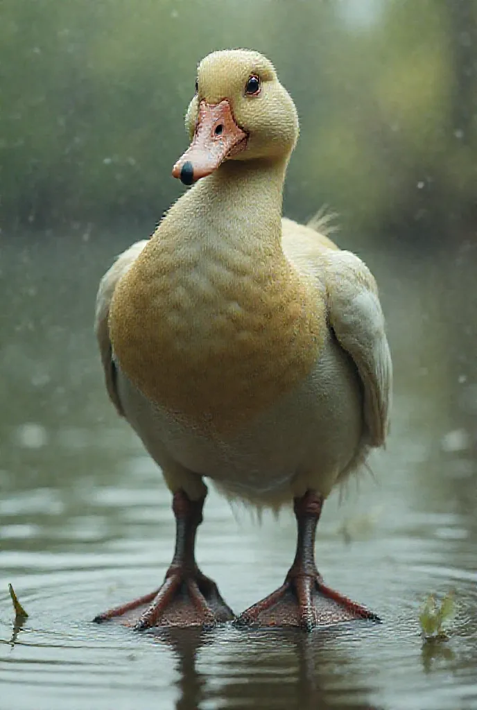 A duck with grease human feet and toes￼