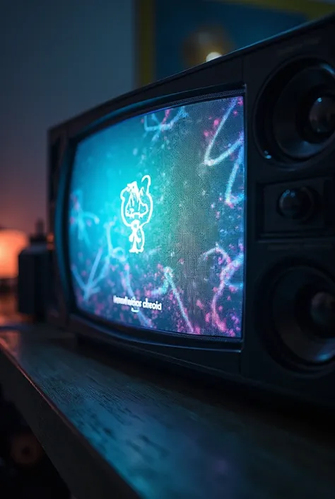 a close up of a television screen with a logo on it, a picture inspired by Pál Balkay, tumblr, superflat, bottom view, ultra meg...