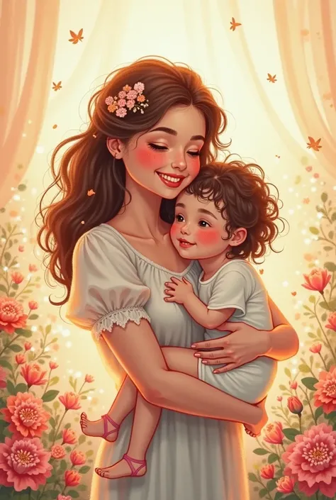 Create a happy women's day card with a mother theme, And the following sentence : "Your strength is inspiring, And may your love...