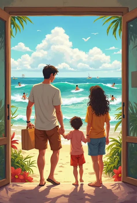 Two happy s and their parents moving to the apartment facing the beach, Full of surfers by João Pessoa, Brazil 