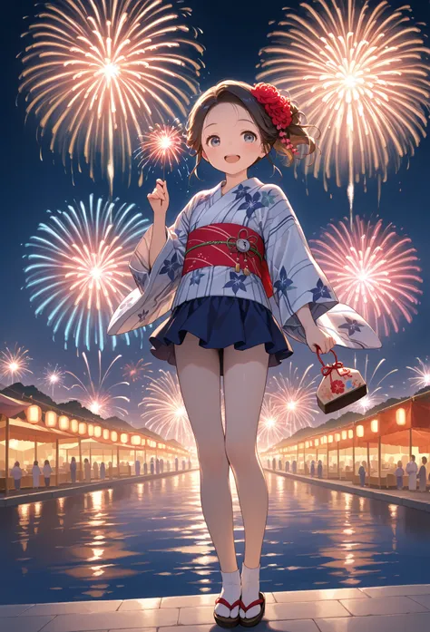 young ,yukata, socks,fair,Holding, Fireworks ,date,Ladylike,miniskirt