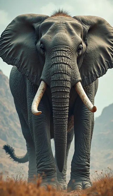 Imagine a huge animal that looks like an elephant in size, but has brutal and unique features. . His body is huge and muscular, ...