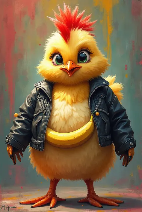 Draw a beautiful chick like a rock with a banana between her big tits