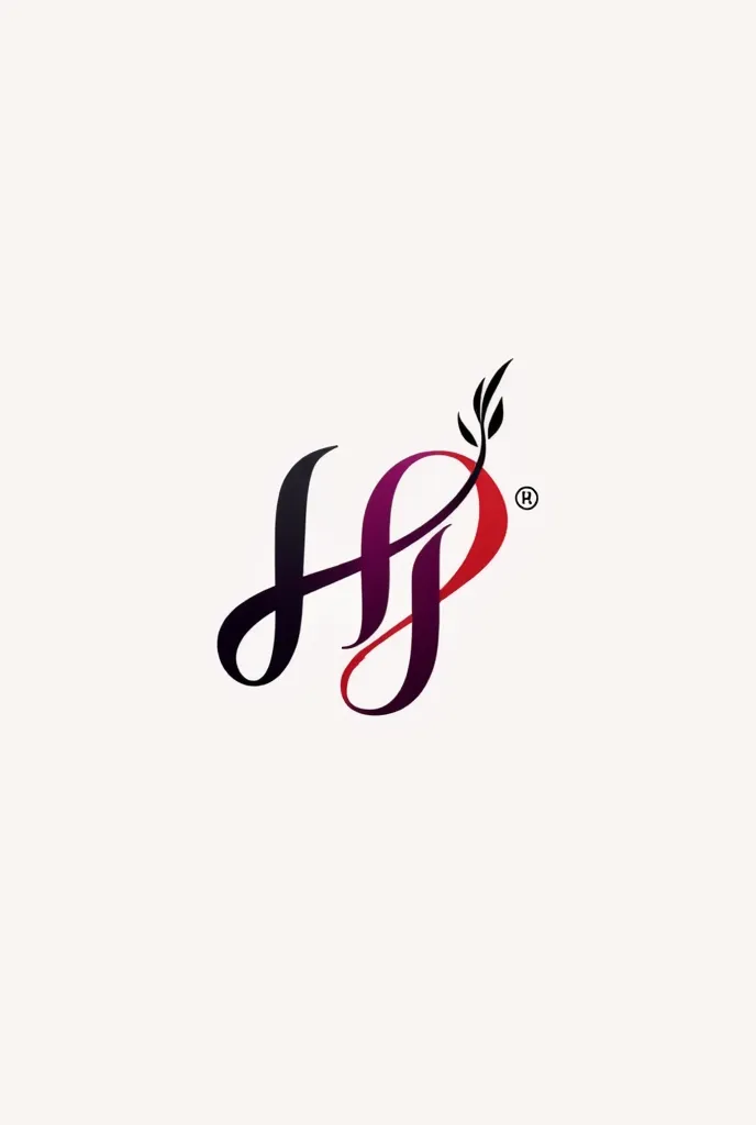 Create a logo called HJ with colors red purple and black, minimalist style and cursive typography 