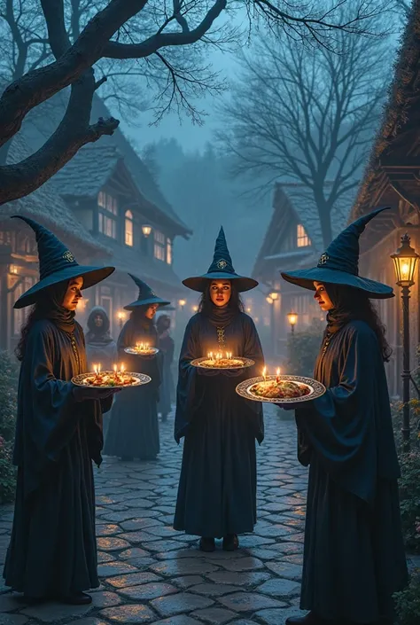 After entering the village of the Midnight Witch, the witches partying at the plaza serve food one plate at a time